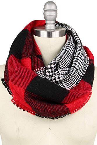 ScarvesMe Women's Check and Plaid Soft Infinity Loop Winter Fall Warm Scarf - color: Easc9397_red
