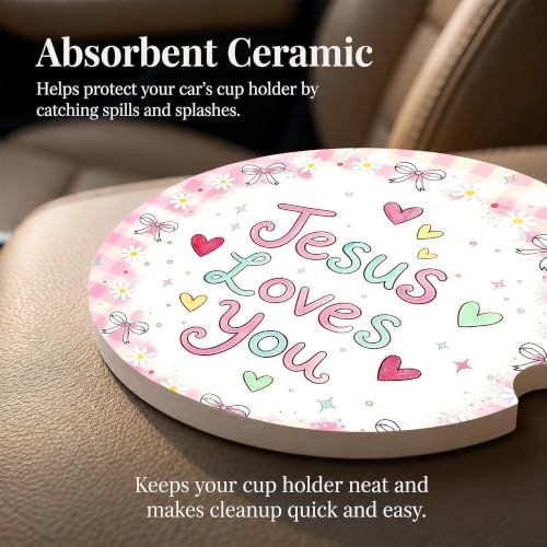 Christian Jesus Car Coasters Set of 2, Religious Cross Car Accessories, 33 - color: Christian Cross