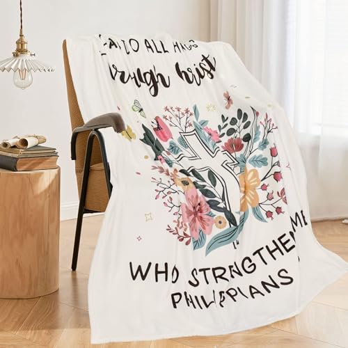 Christian Throw Blanket Gift for Women 60"x50", Birthday Inspirational Gift - color: Flowerchrist