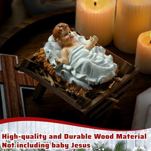 Menkxi Baby Jesus Wooden Manger Ornament, Mini Nativity Christmas Decor