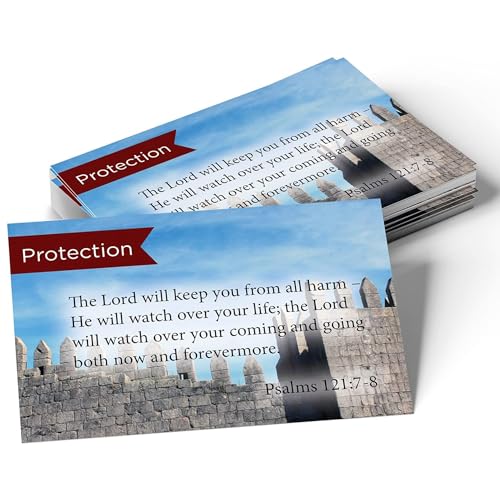 Pass It On Scripture Cards, Protection, Psalm 121:78, Pack of 25 Inspirational Bible Verse Wallet Cards for Devotional, Bible Study, & Memorization, Small Christian Greetings for Encouragement - color: Psalms 121:7-8