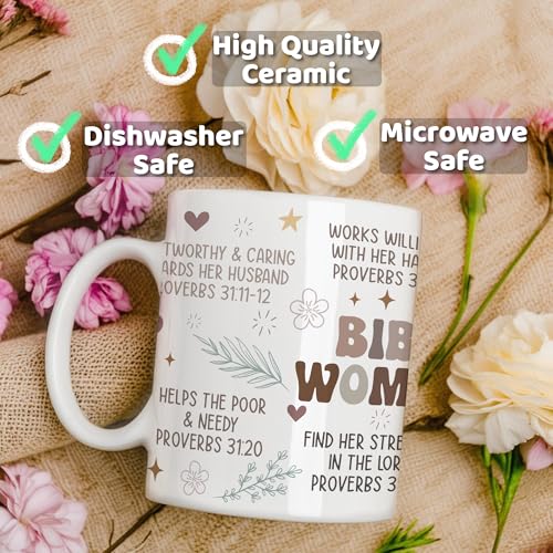 Christian Coffee Mugs for Women with Bible Verse, Biblical Womenhood Christian Inspirational Mug for Women, Religious Coffee Mugs, Scripture Tea Bible Cup Gift for Mom, Grandma, Wife, Sister - color: White