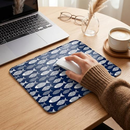 Navy Blue Fish Coastal Beach Mouse Pad, Nautical Ocean Fish Sea Life Mouse Pad for Lake Beach House Office Computer Laptop Desk Accessories, 9.5x7.9 Inch - color: Navy Blue