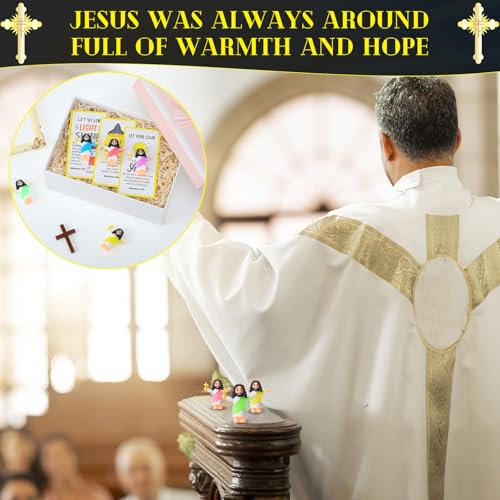 CroBlissful 100 Sets Mini Jesus Figurines Glow in Dark, Hold up the Cross - style: Hold up the Cross