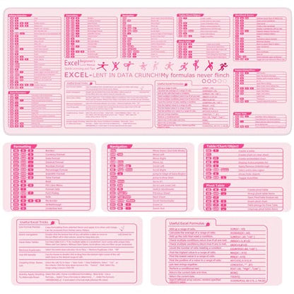 iCasso Pink Excel Cheat Sheet Desk Mat with Excel for Dummies - color: Pink