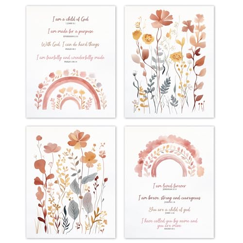 TLESKE Christian Inspirational Boho Floral Posters Prints Unframed Set of 4 for Girls Dorm Room Bedroom Nursery Classroom, Flower Bible Verse Scripture Motivational Wall Art Decor Prints, Religious Gifts 8x10 - color: scripture-1, size: 10L" x 8W"