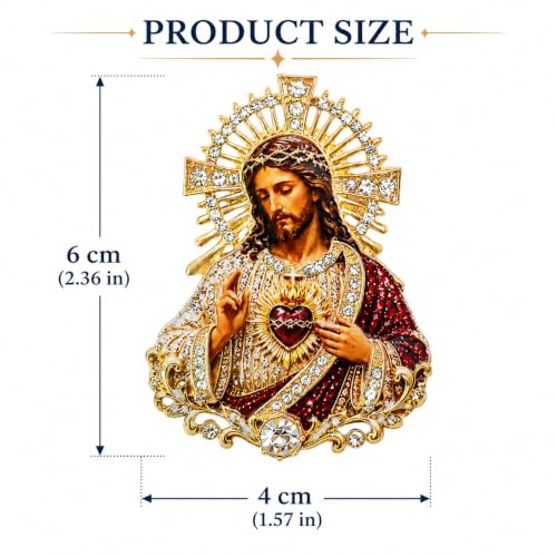 Sacred Heart of Jesus Brooch Pin, Virgin Mary Pin Catholic Sacred Heart Home Altar Church Baptism Religious Inspirational Jewelry Gift - color: Gold Red God