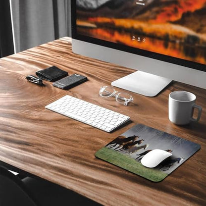Galloping Wild Horse Herd Mouse Pad, Western Prairie Landscape Desk Mat - color: Brown