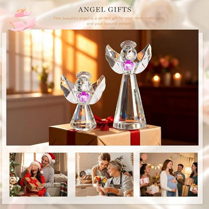 2pcs Crystal Angel Figurines Gift For Mom Art Glass Guardian Angel Statues - style: Angel with Purple Flower-2pcs