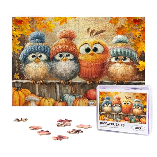 Fall Bird Jigsaw Puzzles for Adults 1000 Pieces Autumn Pumpkin Maple Leaf Bird Painting Wooden Jigsaw Puzzle Pumpkin Harvest Thanksgiving Puzzle for Family Friends Challenging Game Home Decor - color: Pumpkin and Bird, size: 1000PCS