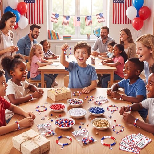 Soulchen 902 Pcs/24 Sets 4th of July Beads Bracelets Craft Kit Patriotic - style: 4th of July