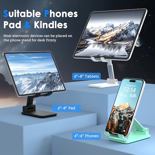 2 Pack Cell Phone Stand for Desk, Adjustable Angle & Height, Foldable Portable Phone Holder with Anti-Slip Silicone Pad, Compatible with iPhone 18/17/16/Smartphones 4–8 Inch, Pink&Green - color: (2 PCs) Black&Green
