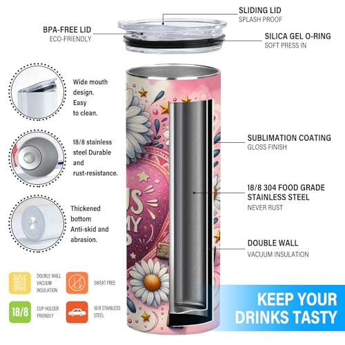 TUMBTU Jesus Fills My Cup Skinny Tumbler,Inspirational Christian Coffee Mug - color: Pink
