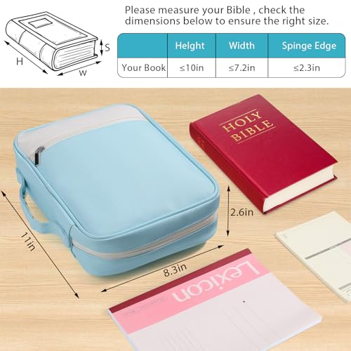 GERMUN Bible Cover with Durable Handle, Carrying Book Case Church Bag Bible, Protective with Zippered Pocket, Bible Accessories Supplies, Book Protector for Book Lovers, WhiteBlue - color: White&Blue