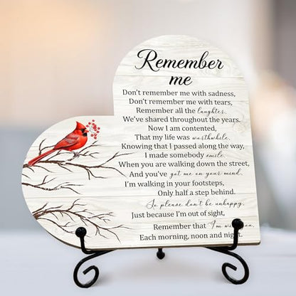 Sympathy Gifts for Loss of Loved One, Bereavement Memorial Funeral Grief Gift for Women, Wooden Heart Keepsake Remembrance of Mom Dad Family Member - E01 - color: Red Remember Me Cardinal