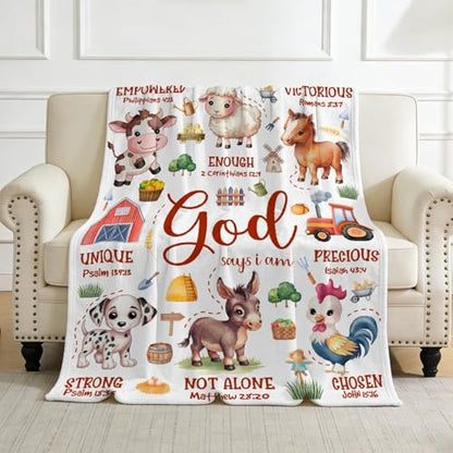 Farm Animals Blanket,Christian Gifts,Bible Verse Throw Blanket - color: Bible-farm Animal, size: 30"x40"