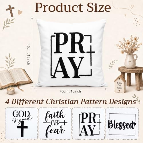 Mixweer 4 Pcs Christian Pillow Covers Set, 18 x 18 Inch Embroidered Bible Verse Pillow Cases, Religious Square Throw Cushion Cover for Couch Sofa Bed Home Christmas Decoration - style: Christmas