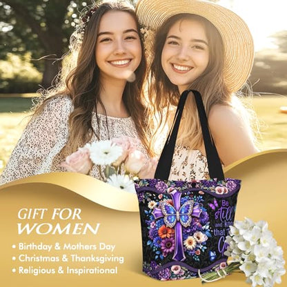 Bible Tote Bags For Women Religious Church Bag Christian Tote Bags Inspirational For Women Organizer Christian Gift - color: Bible Cross 2