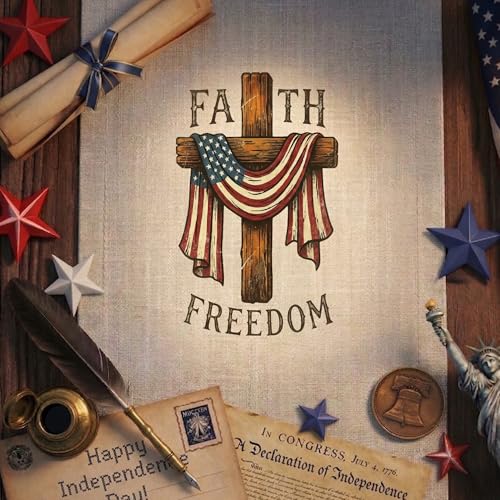 American Flag Cross Christian Patriotic Car Decal - color: Faith Freedom 250 Years