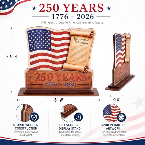 KATINAT 250 Anniversary USA Merchandise, USA 250th Anniversary Wooden Plaque Desk Sign with USA Flag, Patriotic Decorations, 4th of July Decorations, 1776-2026 Decor - color: KAT- K- USA - Plaque 3