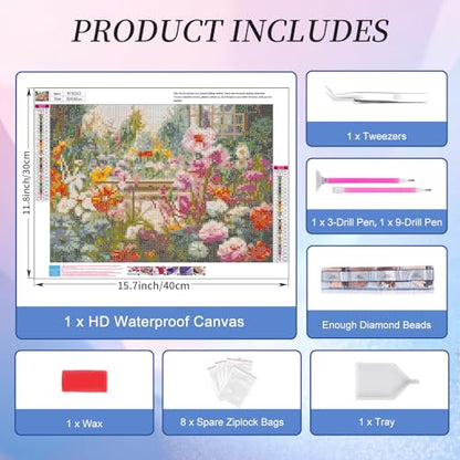 Diamond Art Kits for Adults, Garden Diamond Painting Kit, 12x16 Inch - color: CYDP1P13