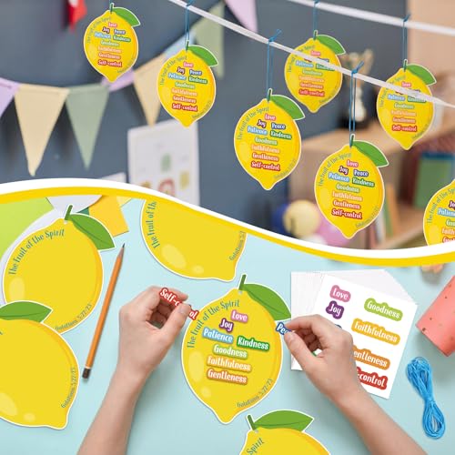 Gueevin 36 Sets Religious Fruit of the Spirit Sign Craft Kit Christian Cards with Stickers Inspirational Crafts for Sunday Events Crafting DIY Activities Church Events Religious Education