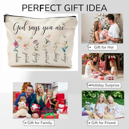 Christian Floral Makeup Bag, Bible Affirmation, God says you Bag