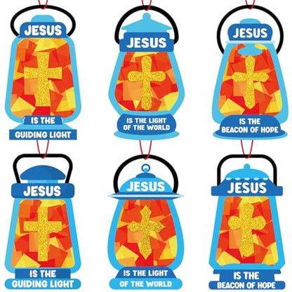 40PCS Sunday School VBS Crafts Bulk: Paper Oil-Lamp Nativity Suncatchers,Jesus Religious Christian Classroom Camping Activity DIY Kits Gifts Church Decorations,Window Stained Glass Effect Art Supplies - style: oil lamp