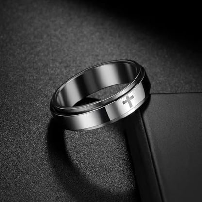 Mens Fidget Rings Anxiety Ring for Men 6mm 8mm Chain Spinner Ring Size 5-14 - color: Jet Silver