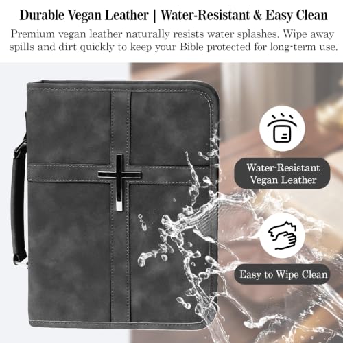 Vegan Leather Bible Case, Bible Bag with Magnetic Bookmark,Bible Cover Case - color: Black