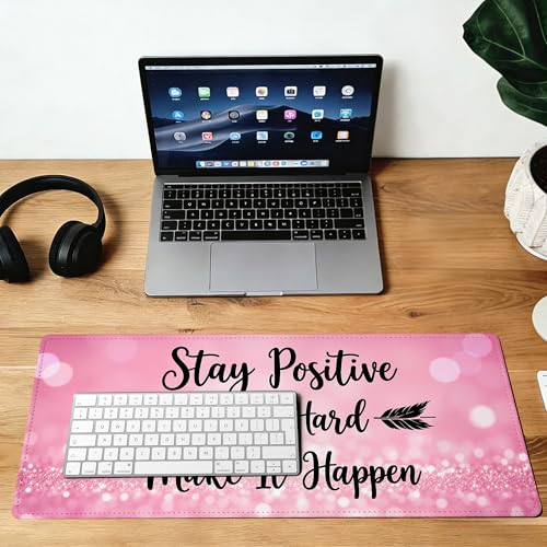 Stay Positive Mouse Pad,35.4 x 15.7 Inch Large Mouse Mat Non-Slip Rubber Stitched Edges for Writing Desk,Office,Home,Laptop - color: Stay Positive, size: 35.4L x 15.7W inches