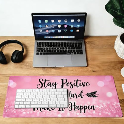 Stay Positive Mouse Pad,35.4 x 15.7 Inch Large Mouse Mat Non-Slip Rubber Stitched Edges for Writing Desk,Office,Home,Laptop - color: Stay Positive, size: 35.4L x 15.7W inches