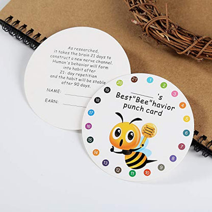 Punch Cards 100 Pack 3.9" Round Reward Punch Cards for Classroom w/Puncher - size: 3.9 IN Bee