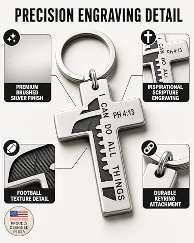 12 Pack Football Keychains with Philippians 4:13 Cross