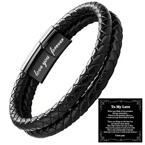 Christian Bracelet for Men, Bible Verse Leather Cross Gift for Men - color: A-To My Boyfriend-You Are Never Alone-Love You Forever