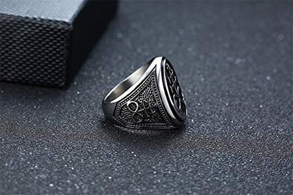 VNOX Sigil of Lucifer Seal of Satan Symbol Signet Ring Band for Men Boys,Talisman Amulet Jewelry - color: Silver-Satan Cross
