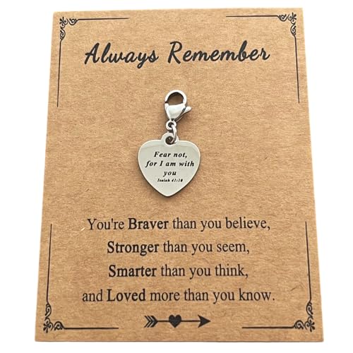 AMOBESTER Heart-Shaped Christian Bible Verse Clip on Charms Religious Charms Fear not,for I am with You