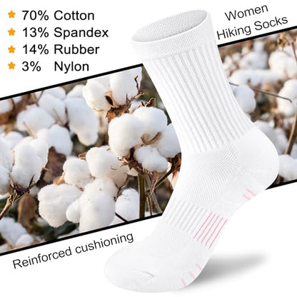 cuangya Women Crew Socks Athletic Cushioned Running Hiking 3-5 Pairs - color: 3 Pairs White, size: 8-10