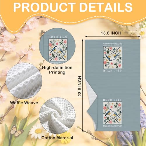 Christian Floral Kitchen Towels, Vintage Wildflower Hymn Tea Dish Towel, 25 - color: Blue Bible Bird