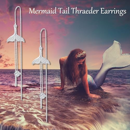 Crab/Mushroom/Lobster/Bat/Angler Fish/Tiger/Elephant/Jellyfish/Flamingo/Scorpion Earrings Dangling Sterling Silver Created Blue Opal Earrings Jewelry Gifts for Women Girls… - style: Mermaid Tail