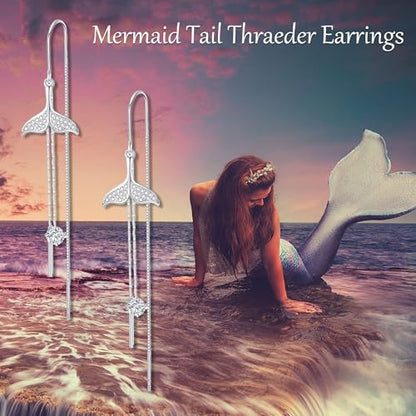 Crab/Mushroom/Lobster/Bat/Angler Fish/Tiger/Elephant/Jellyfish/Flamingo/Scorpion Earrings Dangling Sterling Silver Created Blue Opal Earrings Jewelry Gifts for Women Girls… - style: Mermaid Tail