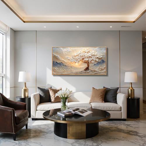 imjiayu Tree of Life Wall Art, Large Framed Mountain Landscape Canvas - color: Mountain Sun Tree, size: 40"L x 20"W