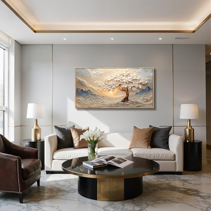 imjiayu Tree of Life Wall Art, Large Framed Mountain Landscape Canvas - color: Mountain Sun Tree, size: 40"L x 20"W
