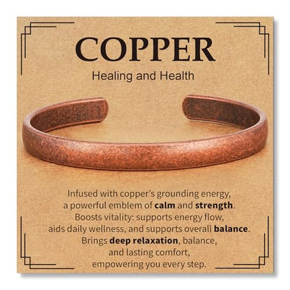 Pure Copper Bracelets for Women Men Waterproof Healing Cuff Bracelets for Men Adjustable Chunky Healing Copper Bangle Jewelry Gifts - color: copper-wide