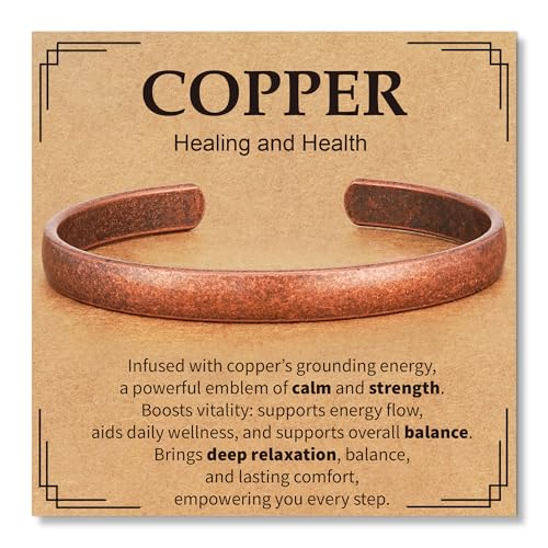 Pure Copper Bracelets for Women Men Waterproof Healing Cuff Bracelets for Men Adjustable Chunky Healing Copper Bangle Jewelry Gifts - color: copper-wide