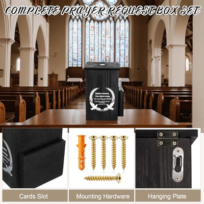 Roowest Prayer Request Box with Cards, Church Offering Box, Black - color: Black