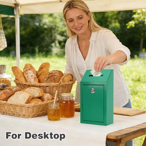 KYODOLED Cash Box for Farm Stand, Money Drop Box with Lock & Slot, Green - color: Green, size: 10.24 x 5.7 x 2.95 Inch