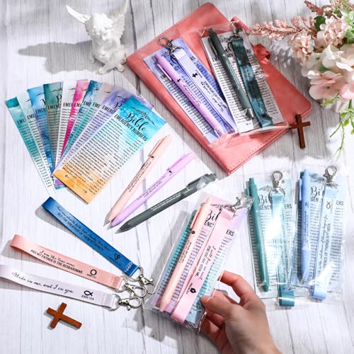 Sinload 50 Set Christian Gift Bulk Bible Emergency Numbers Bookmark with Silicone Keychains Scripture Quote Pen Religious Study Supplies for Father Day Church Bible Study Group (Watercolor) - color: Watercolour
