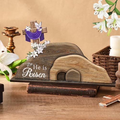 Yousoontic Fall Scarecrow Table Decorations Wooden Autumn Table Centerpieces Farmhouse Pumkin Maple Leaves Tabletop for Home Harvest Thanksgiving Kitchen Office(He is Risen) - style: He is Risen