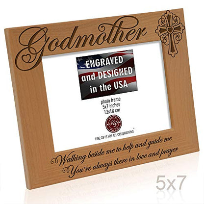 KATE POSH - Godmother Engraved Natural Wood Picture Frame, Cross Decor, Godmother Gift from Godchild, Baptism Gifts, Religious Catholic Gifts, Thank You Gifts (5" x 7" Horizontal) - size: 5x7 Horizontal (Godmother)
